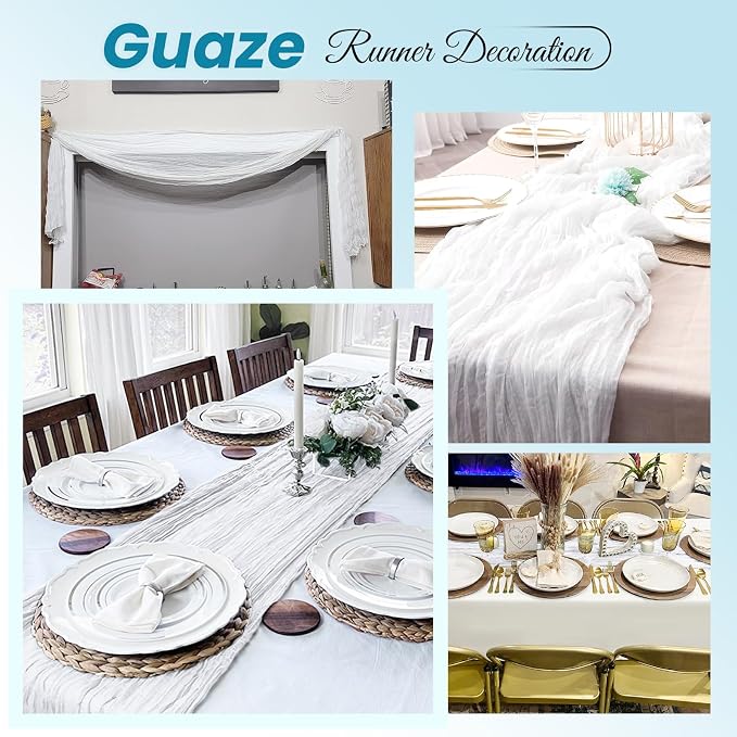 4 Pack White Cheesecloth Table Runner 20 x 120 inch Gauze Table Runners 10 FT - Image 4