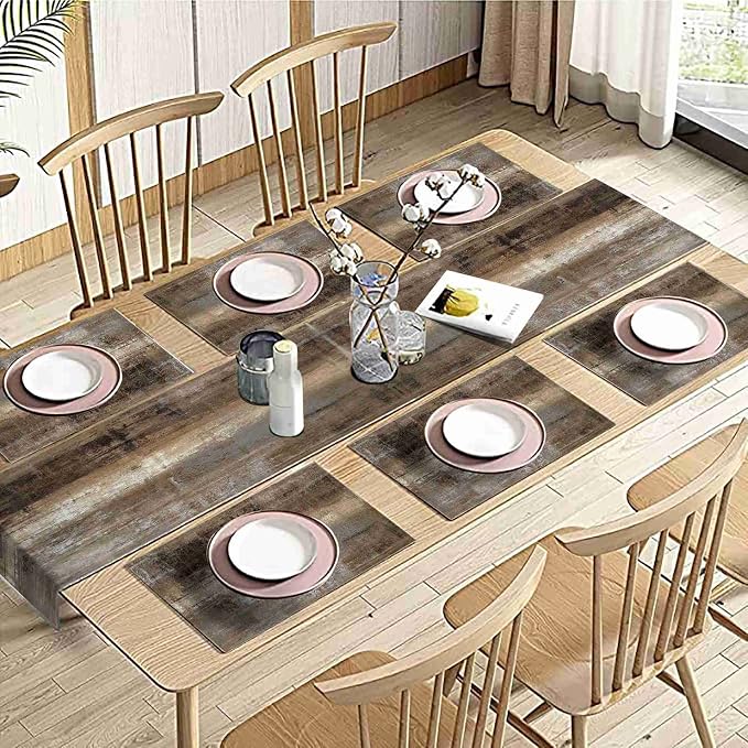 Dark Brown and Grey Rustic Table Runner and Place Mats Set of 6 70in | Abstract - Image 5