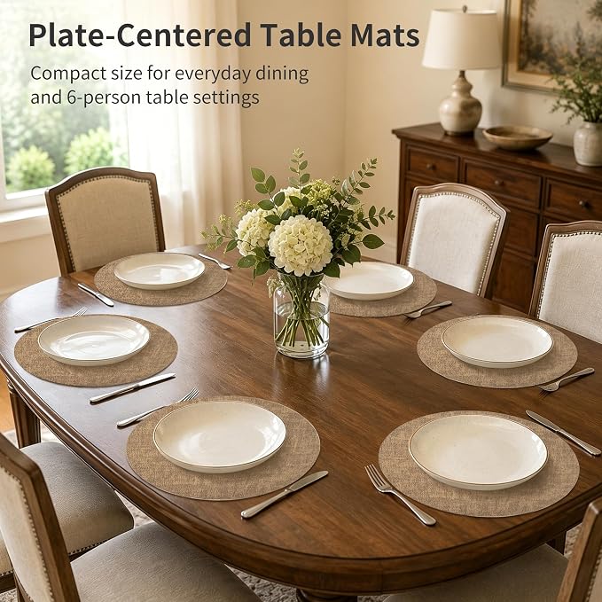 Maxpearl Faux Leather Round Placemats Set of 6, 13.8 inch, Heat Resistant - Image 3