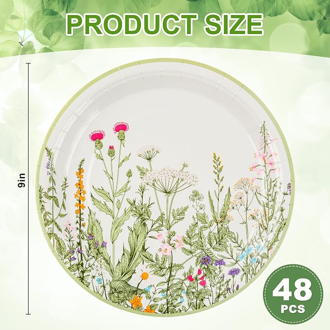 AimFun 48 Pcs Wildflower Diposable Paper Plates 9 Inch Floral Party Plate | - Image 2