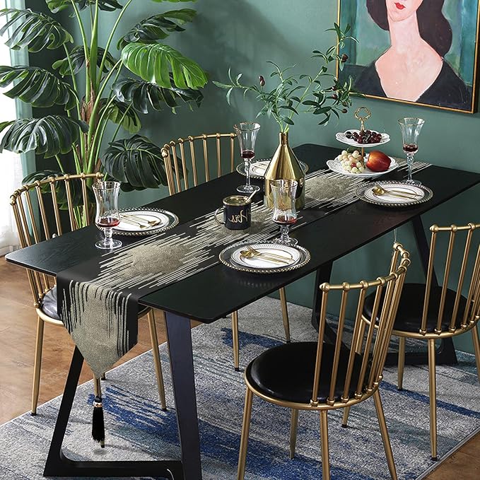 Luxury Black and Gold Table Runner 98 Inches Long, Modern Geometry Striped | - Image 6