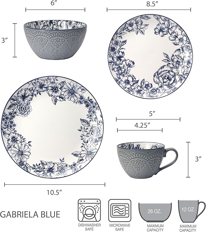 Pfaltzgraff Gabriela Blue 16-Piece Dinnerware Set, Service - Image 4