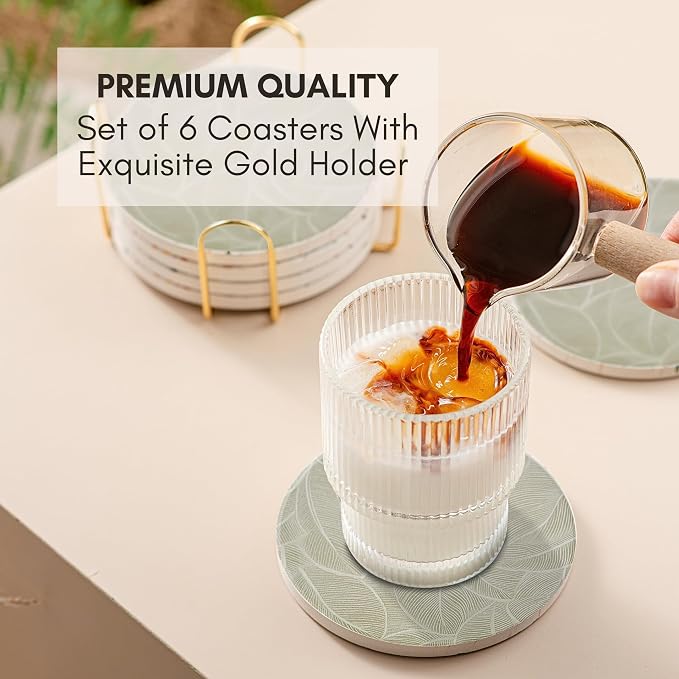 Ceramic Marble Coasters Set of 6, Absorbent Drink Coasters - Image 5