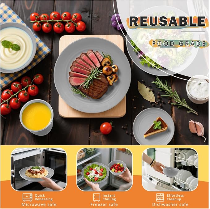 Wheat Straw Dinnerware Sets, Plates and Bowls Sets, Unbreakable Reusable Plates - Image 6