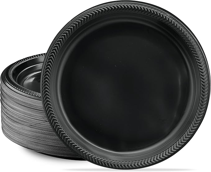 PLASTICPRO 200 PCS Black Plastic Plates Light Weight 10'' Inch Plastic Dinner by PLASTICPRO
