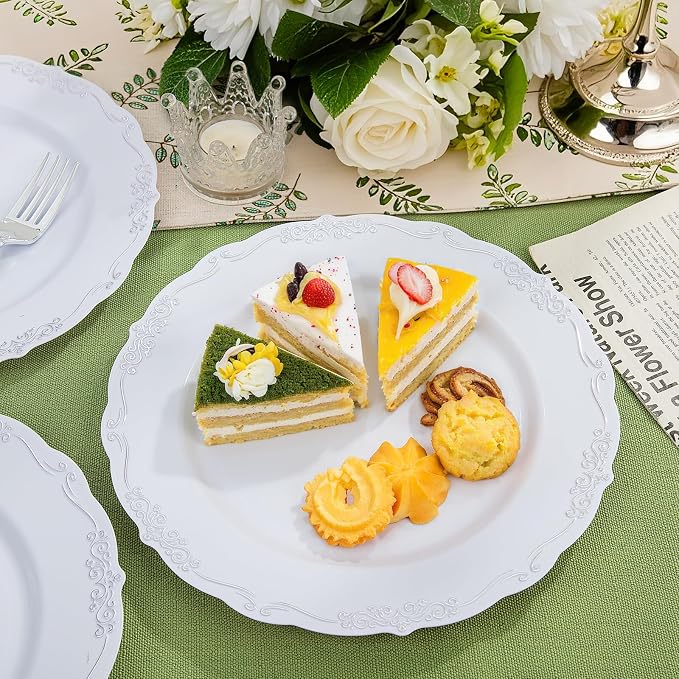 DaYammi 60PCS White and Silver Plastic Plates, Heavy Duty White and Silver - Image 8