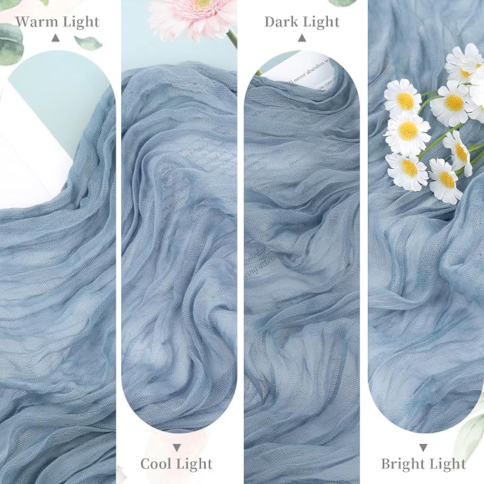 10 Pack Dusty Blue Cheesecloth Table Runner 35x120 Inch, Boho Rustic Semi Sheer - Image 7