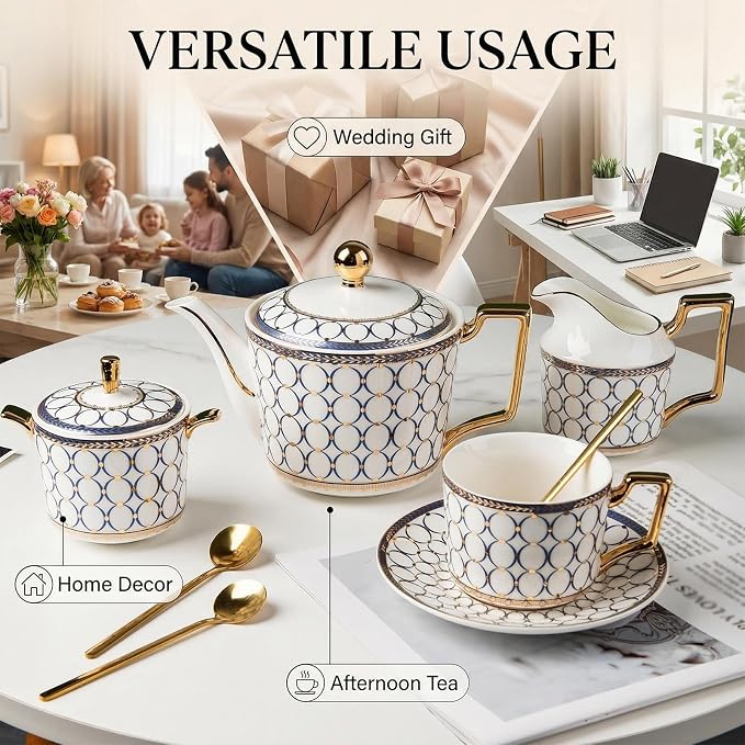 CwlwGO-European Style Ceramic Coffe Cup and Saucer Sets, 7 Oz Bone China - Image 5