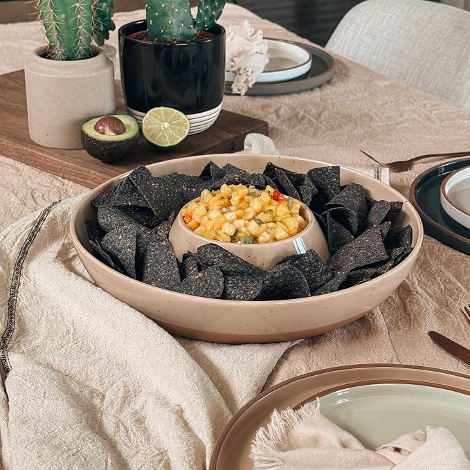 Mora Ceramic Chips and Dip Serving Tray: Large Divided Party Bowl Set - Image 5