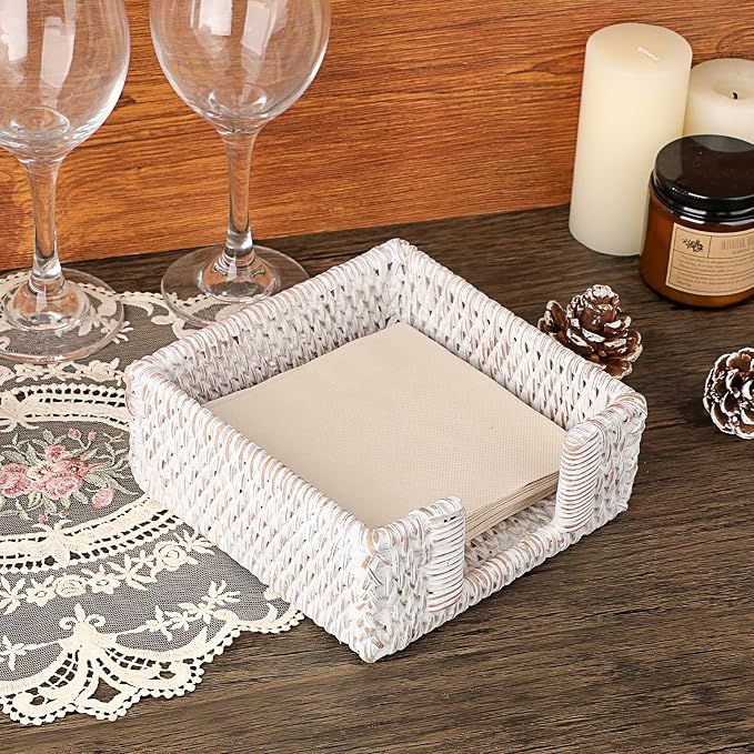Sumnacon Napkin Holder for Table, Square Cocktail Napkin Holders, Wicker Rattan - Image 2