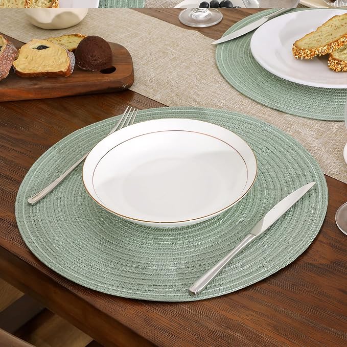 SHACOS Round Placemats Set of 6 Washable 15 inch Cotton Polyester Table Mats - Image 8