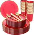 LIYH 180 Pcs Clear Red Plastic Plates Disposable by LIYHLoveinyourheart