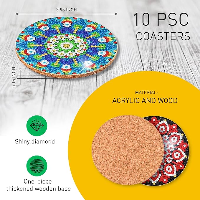 6 pcs Diamond Painting Coasters | Diamond Art Coasters | Mandala Diamond Art - Image 2