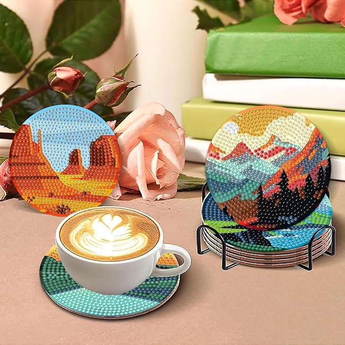 Mrnsiet 8PCS Landscape Diamond Art Coasters - Image 7
