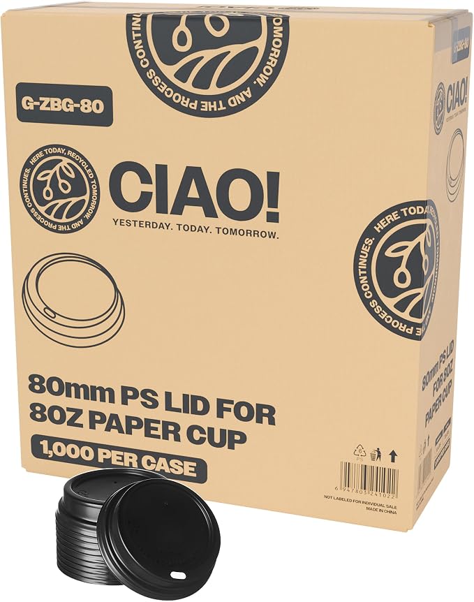 CIAO! Coffee Cup Sipper Black Dome Lid, Designed and Fit by Ciao