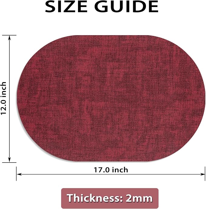 Placemats for Dining Table Set of 4 Non-Slip, Heat Resistant Oval Leather - Image 6