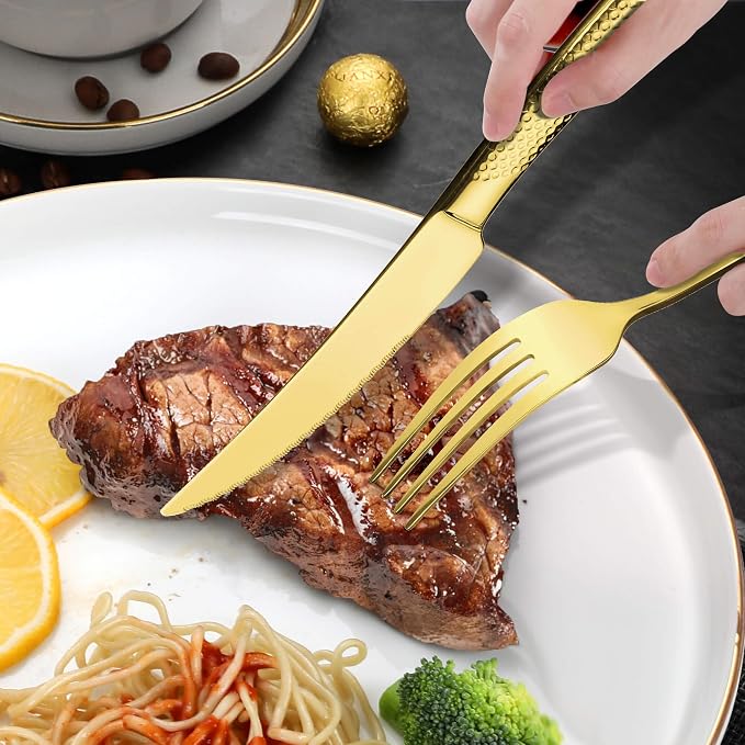 40-Piece Hammered Gold Silverware Set - Image 9