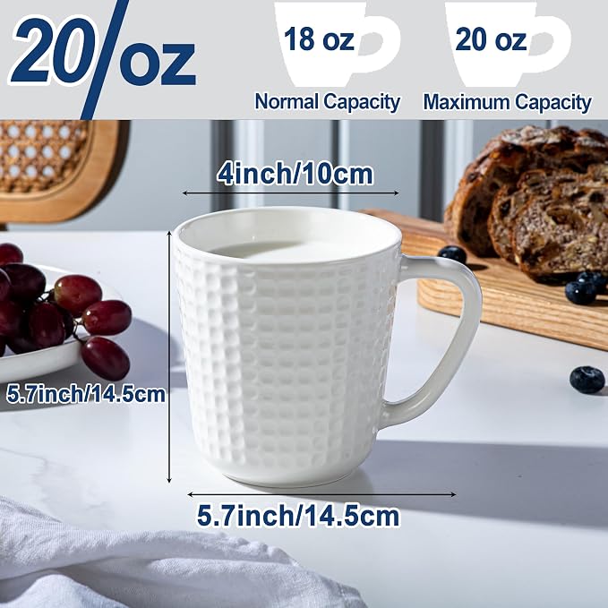 Large Coffee Mug, 20 oz White Coffee Mugs, Ceramic Coffee Cup - Image 4