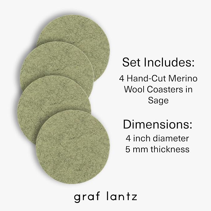 Graf Lantz - Bierfilzl Merino Wool Round Coasters Set of 4 - Sage - Absorbs 30% - Image 4