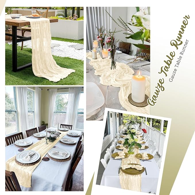 8 Pack Ivory Cheesecloth Table Runners 20x120 Inch Gauze Table Runner 10FT - Image 5