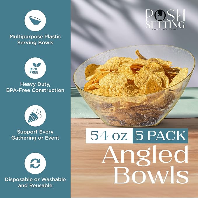 5 Pack Gold Plastic Angled Serving Bowl Disposable - Image 2