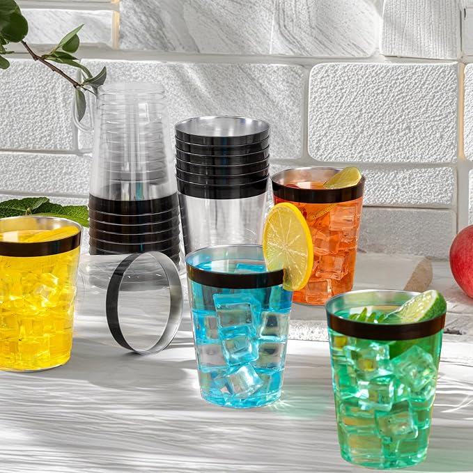 DaYammi 100 Pack Black Plastic Cups 10Oz Clear Disposable Cups - Image 4