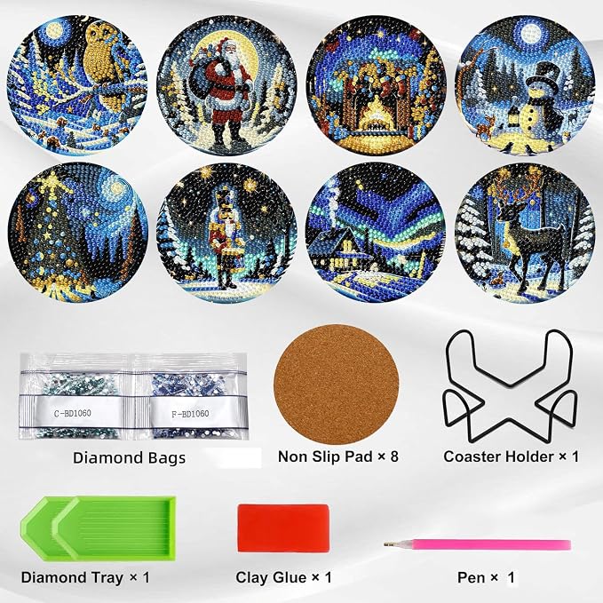 8 PCS Christmas Diamond Art Coasters Kits - Image 3
