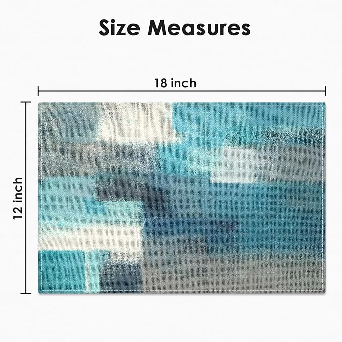 Emvency Farmhouse Placemats Set of 4, 12x18 Inch, Teal and Grey | Abstract Art - Image 2