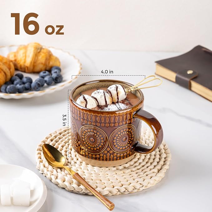 GBhome 16 oz Coffee Mugs Set of 4, Stackable Ceramic Coffee Cups Set | Modern - Image 2