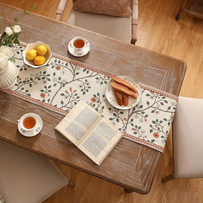 Designer French Linen Table Runner, Floral Pattern, Dining Table, Kitchen Decor - Image 7