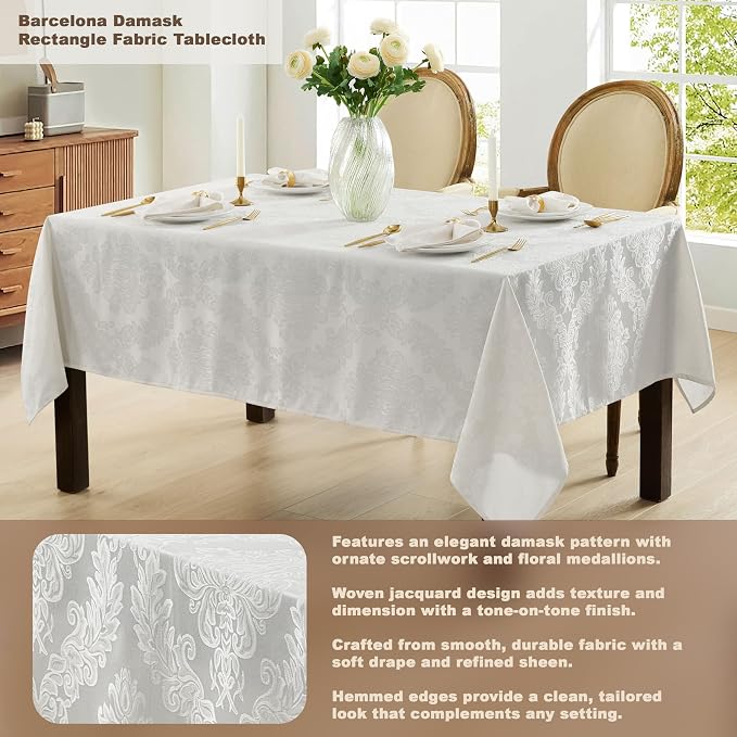 Newbridge Barcelona Luxury Damask Fabric Tablecloth, 70” Extra Wide x 144” - Image 2