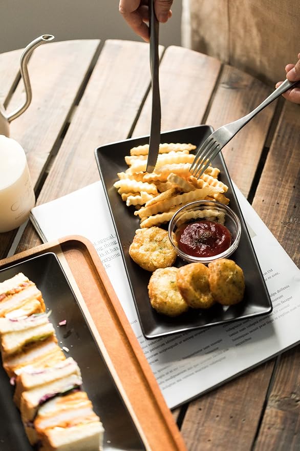 YHOSSEUN Ceramic Serving Platters Set of 4, 9.8 In Black Rectangular Plates | - Image 5