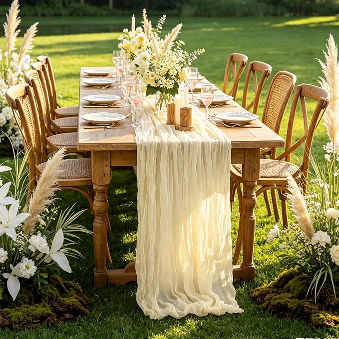 Beige Cheesecloth Table Runner, 10FT Rustic Beige Boho Gauze Table Runner - Image 7