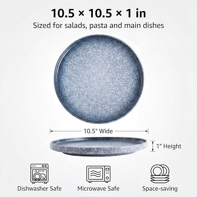 10.5" Ceramic Dinner Plates Set of 4, Stoneware Plates - Image 2