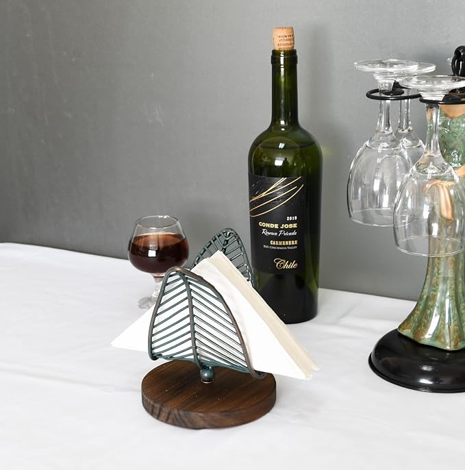 OwlGift Freestanding Modern Napkin Holder w/Golden Turquoise Wrought Iron Leaf - Image 3