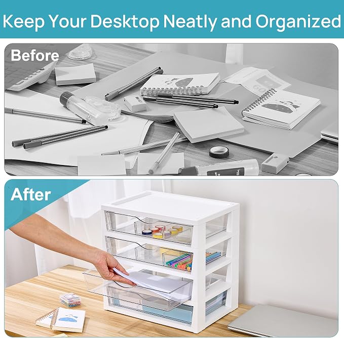 Vtopmart Clear Desktop Organizer, 4-Tier Drawer Storage - Image 4