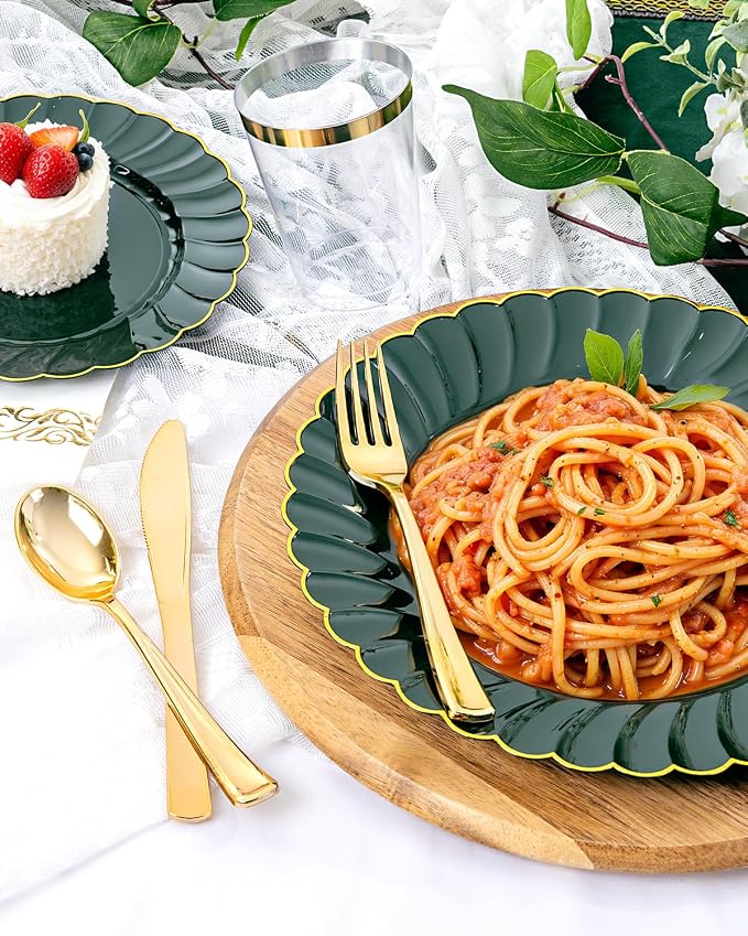 YOUBET 175PCS Green Scalloped Plastic Plates - Image 3