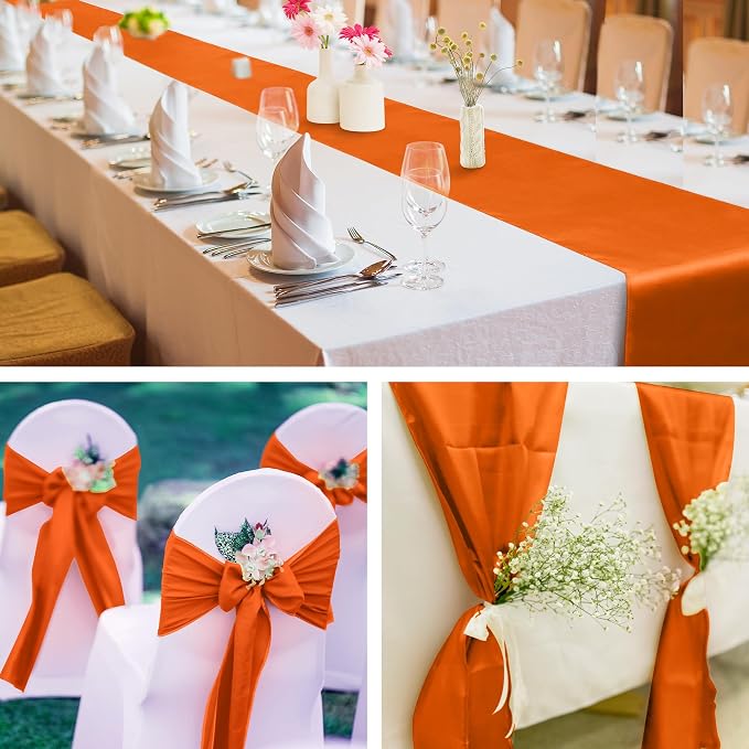 Aneco 12 Pack Satin Table Runner 12 x 108 Inch Orange Long Wedding Satin Silk - Image 6