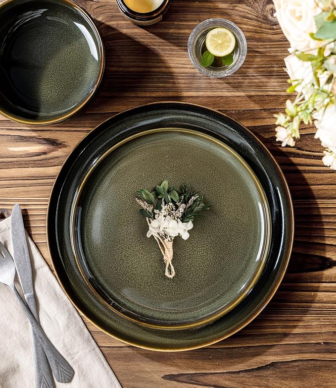 Ceramic Dinnerware Set for 6, 18-Piece Plates and Bowls Set | Handmade Reactive - Image 2