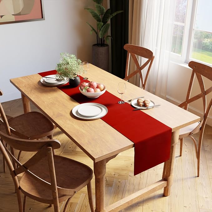 Encasa XO Table Runner, Yarn Dyed Ribbed Cotton 13"x79" | Solid Red, 12-Ply - Image 2