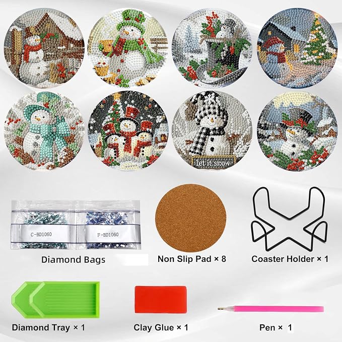 8 PCS Christmas Diamond Art Coasters Kits - Image 3