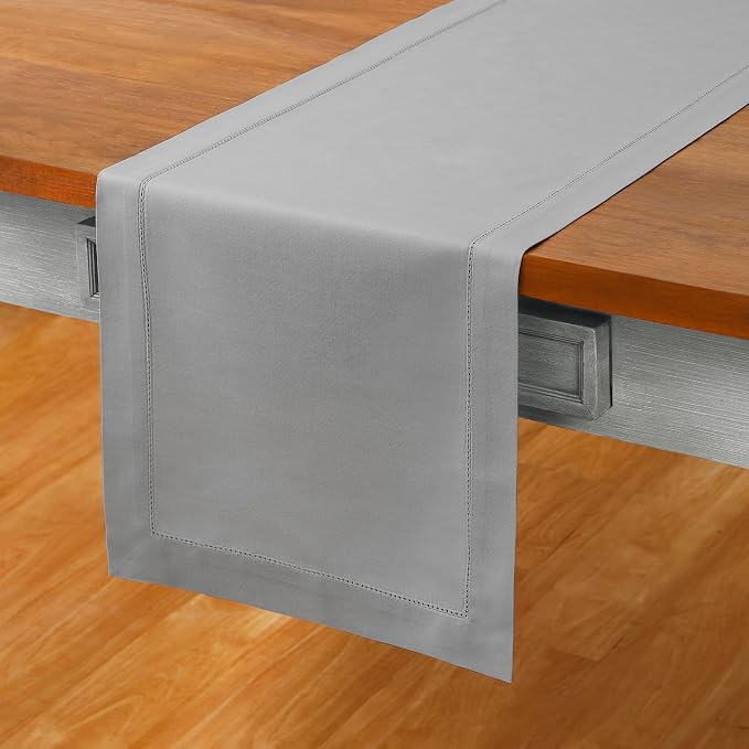 Solino Home Cotton Linen Dining Table Runner Grey Hemstitch, 14 x 132 in | - Image 2