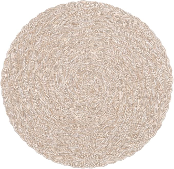 SHACOS Round Braided Placemats 15 inch Set of 4 Boho Woven Washable Kitchen - Image 2