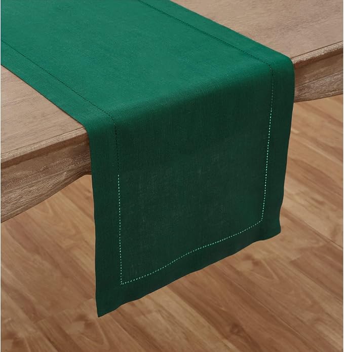 Solino Home 100% Pure Linen Table Runner Rainforest Hemstitch, 14 x 132 in | - Image 2