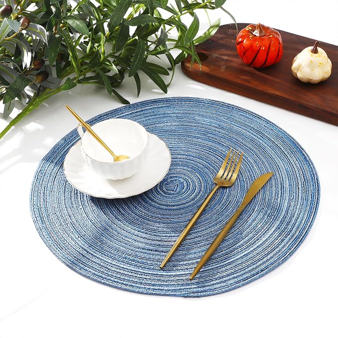 SHACOS Round Braided Placemats Set of 12 Circle Place Mats Cotton Polyester - Image 7