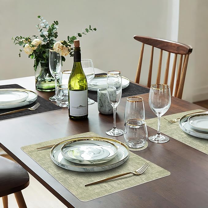 Fyvva Placemats Set of 6 Wipeable Reversible Faux Leather - Image 6