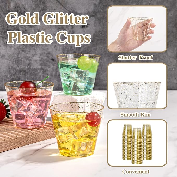 I00000 5oz 200 Pack Shot Glasses, Small Gold Glitter Disposable Plastic Cups - Image 6