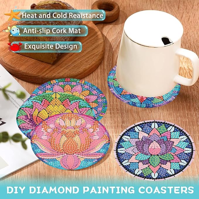 Ekuxom 8 PCS Lotus Diamond Art Coasters Kits - Image 5