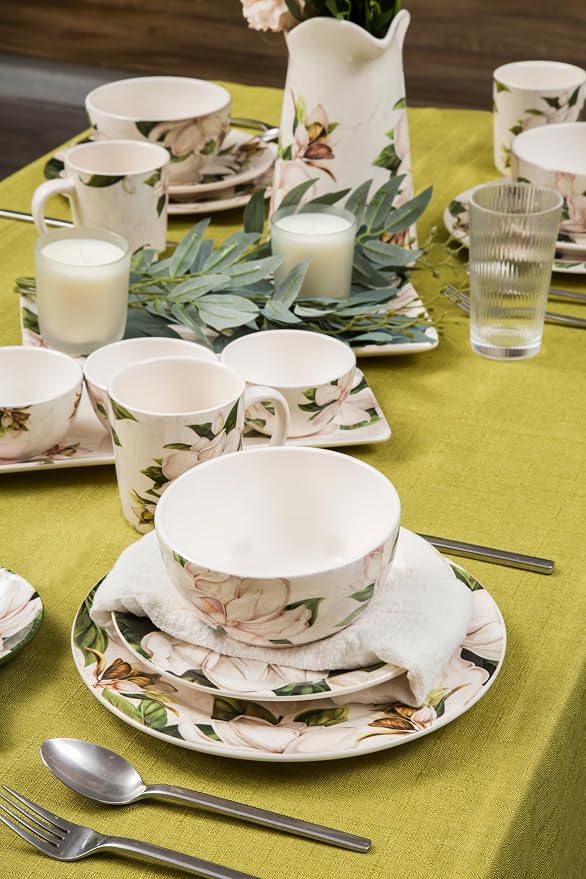 Bico Magnolia Floral Cereal Bowls Set of 4, 26 oz Deep Ceramic Soup Bowls - Image 5
