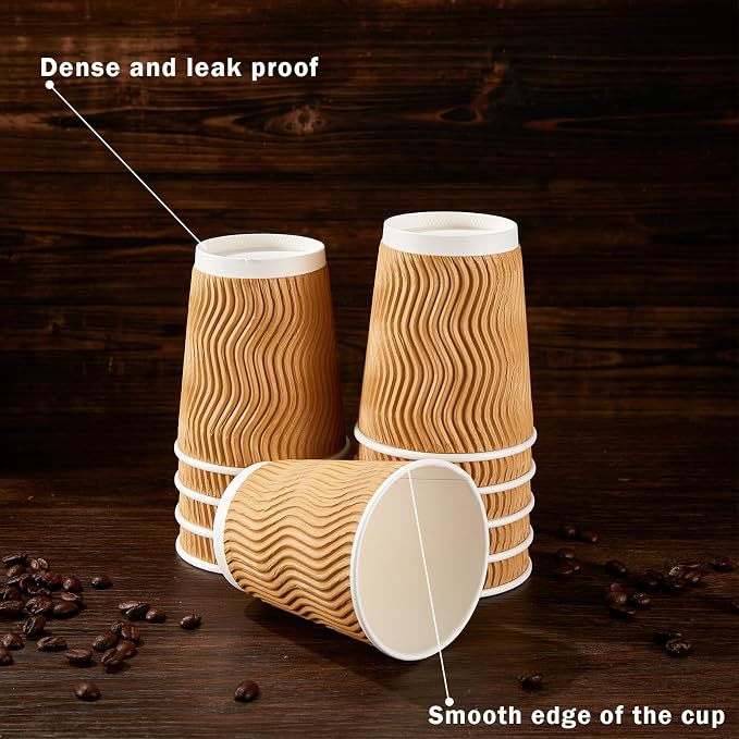 Clawsoff 120 Pack 12 oz Disposable Paper Coffee Cups Insulated Champagne | - Image 4